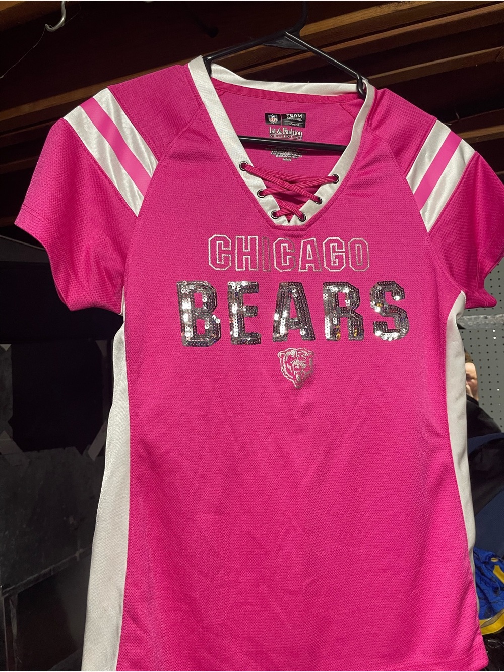Chicago Bears Women’s 1st & Fashion Collection NFL Pink Sequin Lace-Up Top